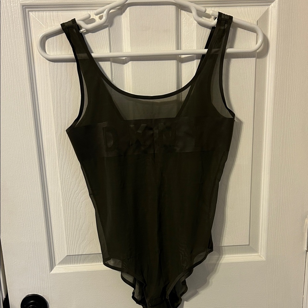 DKNY Sheer Dark Greens Bodysuit